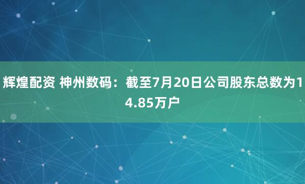 辉煌配资 神州数码：截至7月20日公司股东总数为14.85万户